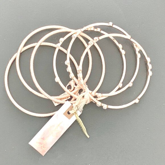 Jessica Simpson Rose Gold & Crystal Accent Bangle Bracelet Set of 6 New Signed - Picture 8 of 8